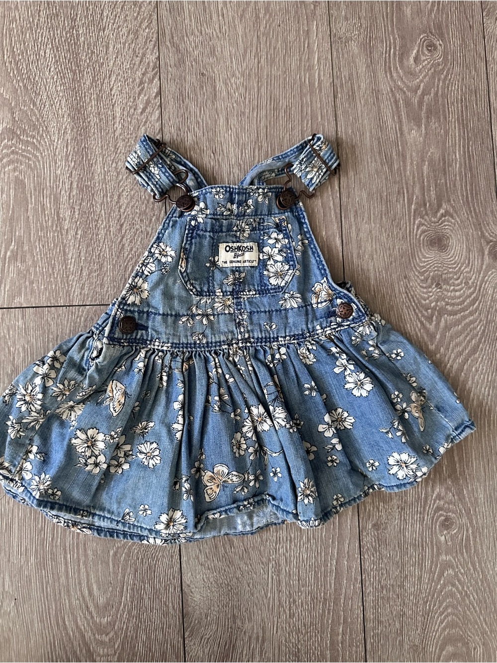 OshKosh B'gosh Blue Floral Denim Overall Dress